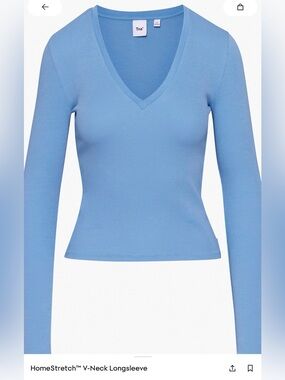 Aritzia TNA HomeStretch V-Neck Long Sleeve Top, Gd Cerulean Blue
